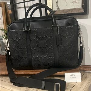 Coach Embossed Black Leather Briefcase
